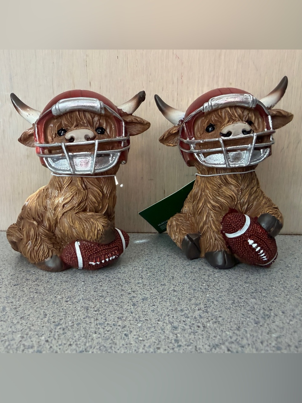 2 New Hobby Lobby Highland Cow 3.5" Football Resin Decor Set Helmets
